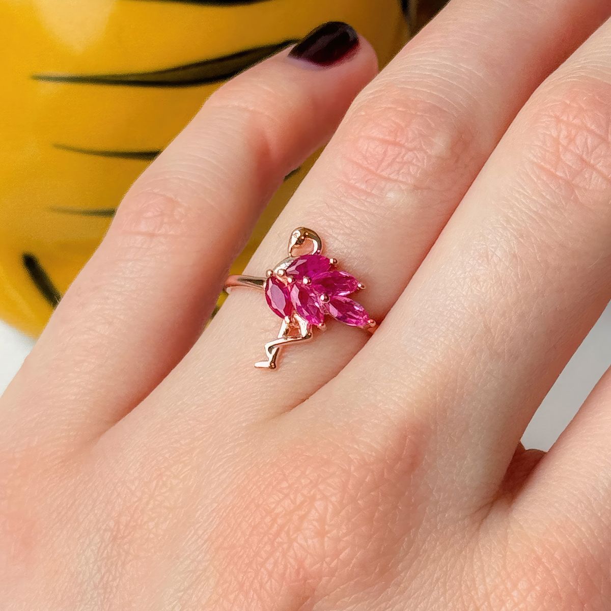 Sterling Silver Pink Flamingo Ring